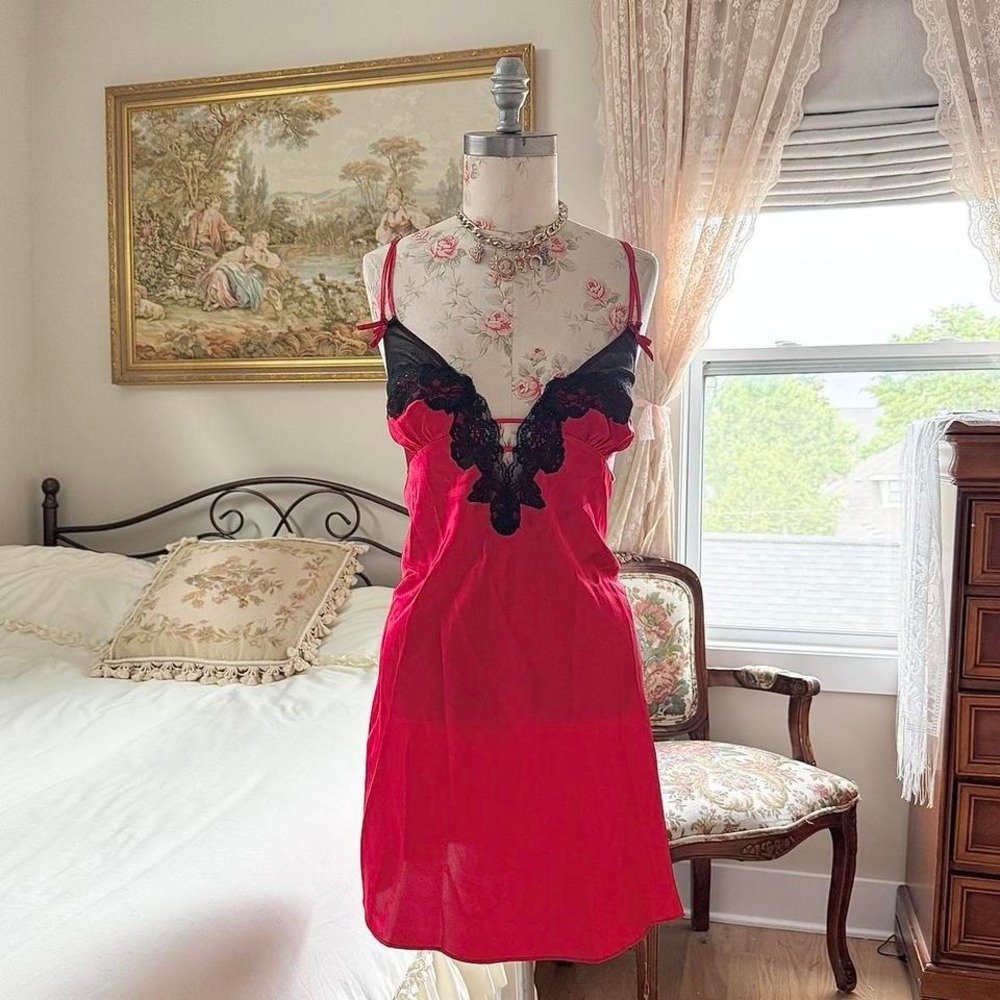 red lace slip dress  Y2K red slip dress size medium